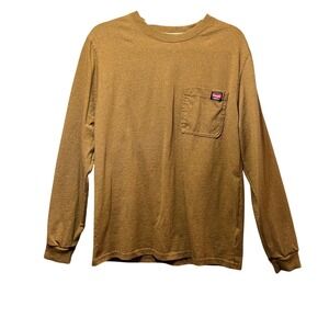 Wrangler Workwear Long Sleeve Pocket T-Shirt‎ Cotton Blend Tee Brown M